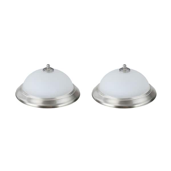 Aspen Creative Corporation 11 in. 15-Watt Satin Nickel Integrated LED Ceiling Flush Mount with Frosted Glass Diffuser (2-Pack)