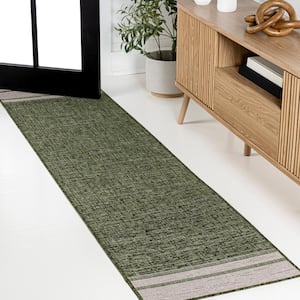 Alda Green/Cream 2 ft. x 8 ft. Modern Minimalist Mingled Solid Indoor/Outdoor Runner Rug