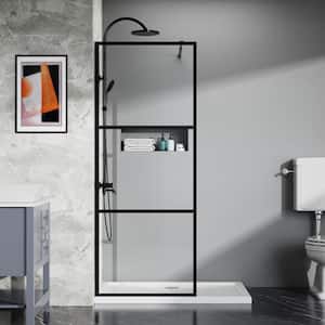 34 in. W x 72 in. H Fixed Single Panel Frameless Shower Door in Black Finish with 1/5 in. (5 mm) Clear Glass