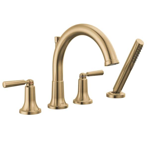 Saylor Gold 2-Handle Deck Mount Roman Tub Faucet Trim Kit with Hand Shower in Champagne Bronze (Valve Not Included)