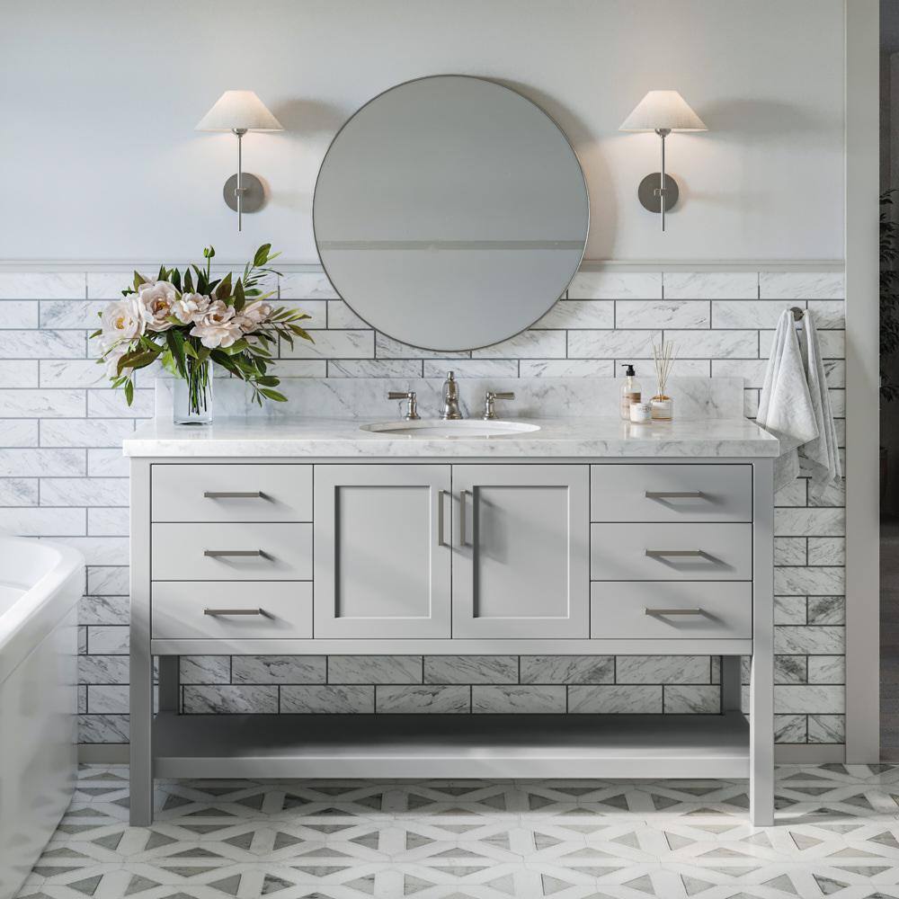 Gray Solid Wood 60'' Single Freestanding Bathroom Vanity