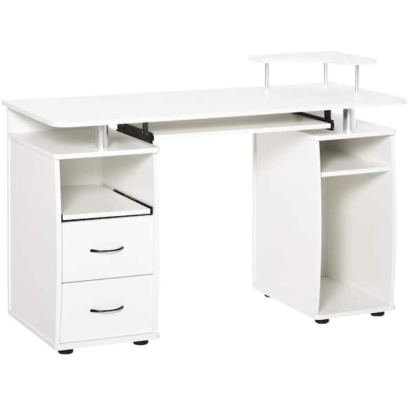 HOMCOM 47.25 in. Rectangular White Wood 2 Drawer Computer Desk with Keyboard Tray