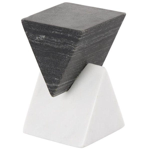 Litton Lane White 4 in. x 7 in. Marble Ceramic Stacked Pyramid Geometric Sculpture with White Base