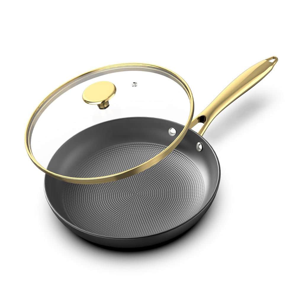 10 in. Cast Iron Long Lasting Nonstick Frying Pan with Tempered Glass Lid a