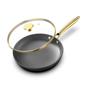 10 in. Cast Iron Long Lasting Nonstick Frying Pan with Tempered Glass Lid and Stainless Steel Stay Cool Riveted Handle