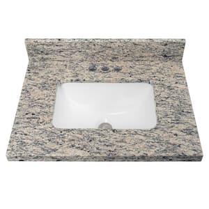 25 in. W x 19 in D Granite White Rectangular Single Sink Vanity Top in Brown