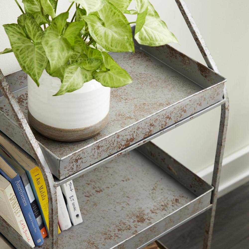 Distressed Silver Metal 3-Tier Plant Stand, 18" x 39"