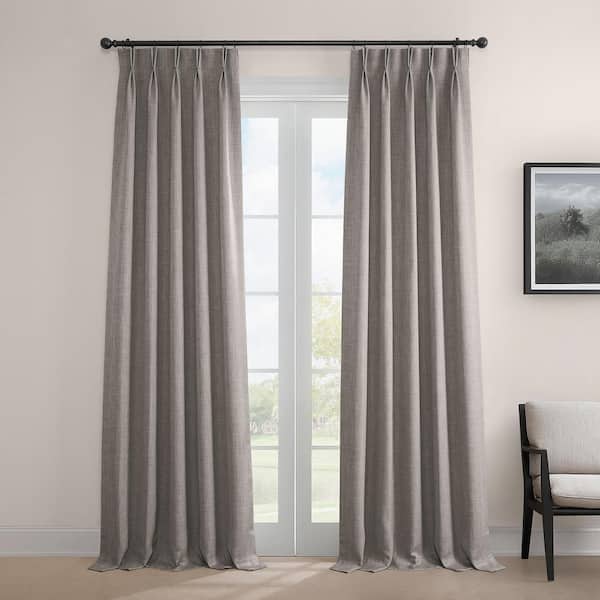 Exclusive Fabrics & Furnishings Clay Beige Pleated Textured Faux Linen Curtains 25 in. W x 96 in. L Pinch Pleat Room Darkening Curtains (Single Panel)