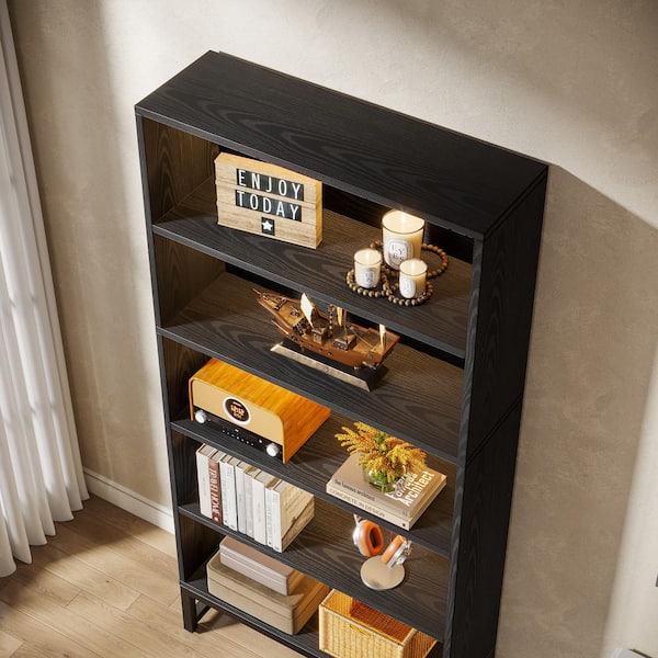 BYBLIGHT 71 in. Tall Black 5-Shelves Standard Wooden Bookcases