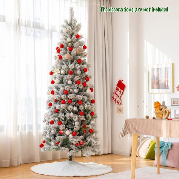 Gymax 7.5 ft. Pre-lit Snow Flocked Artificial Christmas Tree with ...