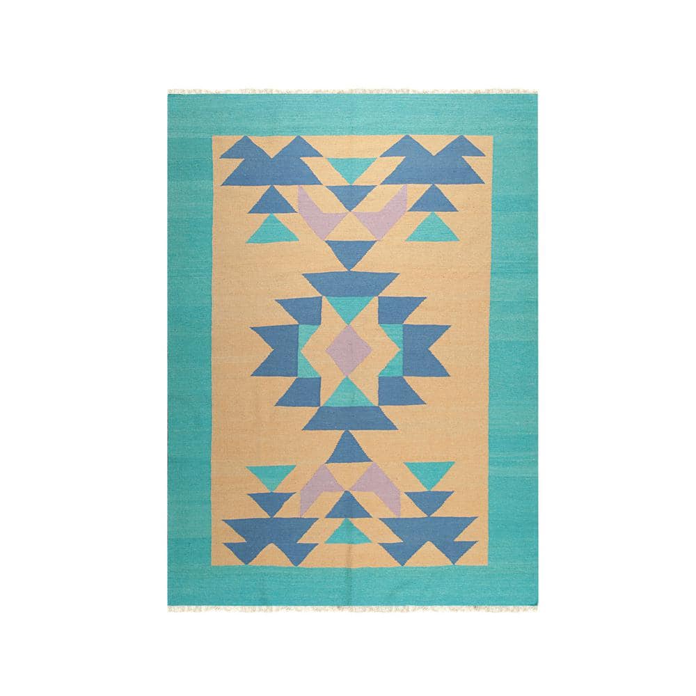 EORC Multicolored 5 ft. 6 in. x 8 ft. HandKnotted Wool Contemporary Modern Flat Weave Area Rug