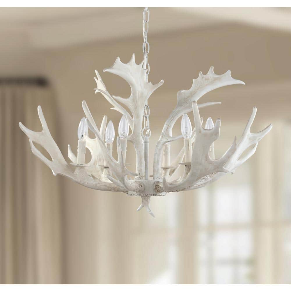White Faux Antler 30-Inch Resin Chandelier