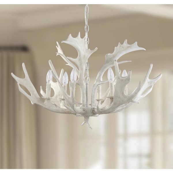 Birch 6-Light White Antler Chandelier Lighting