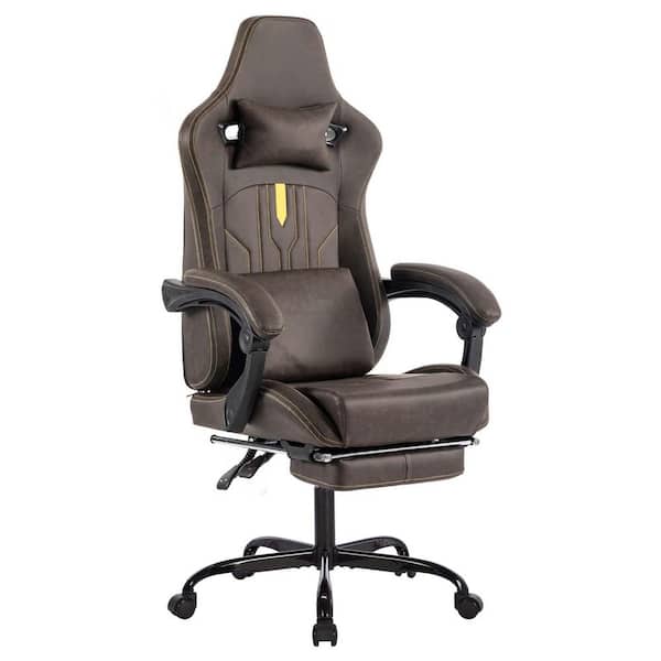 Unbranded Leather High Back Ergonomic Game Chair Reclining Computer Office Desk Chair Gamer Chair with Headrest&Footrest in Brown
