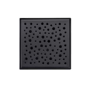 6 in. Square Stainless Steel Shower Drain with Rain Drop Pattern, Matte Black