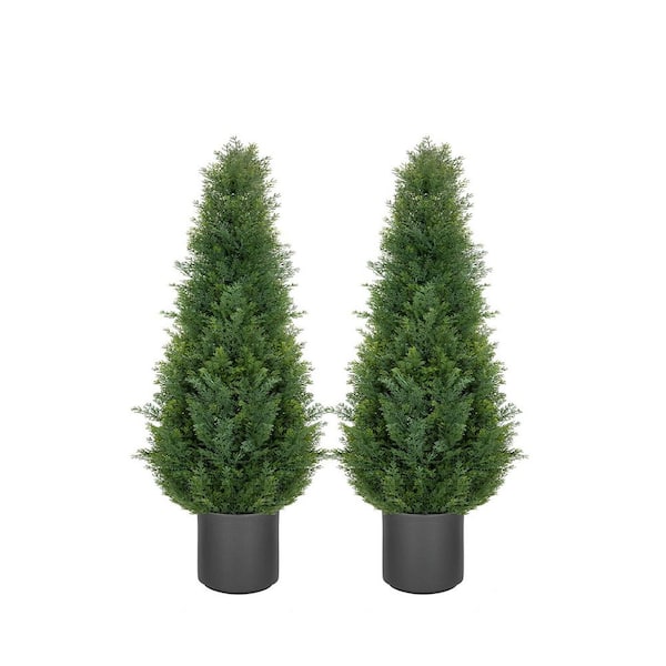 hykolity 3 ft. Artificial Cedar Topiary Trees with Gray Planter Pot Faux Cypress Trees for Indoor Outdoor Home Decor (Set of 2)
