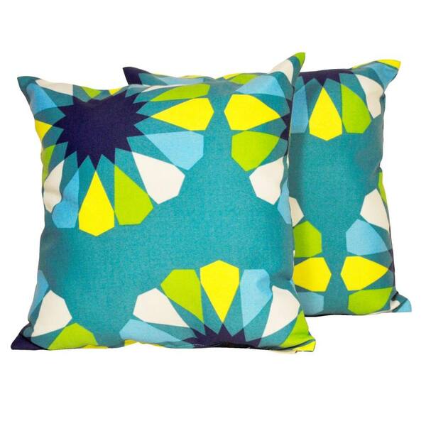 Arlington House 17 in. Square Cosmos Azure Outdoor Throw Pillow (2-Pack)