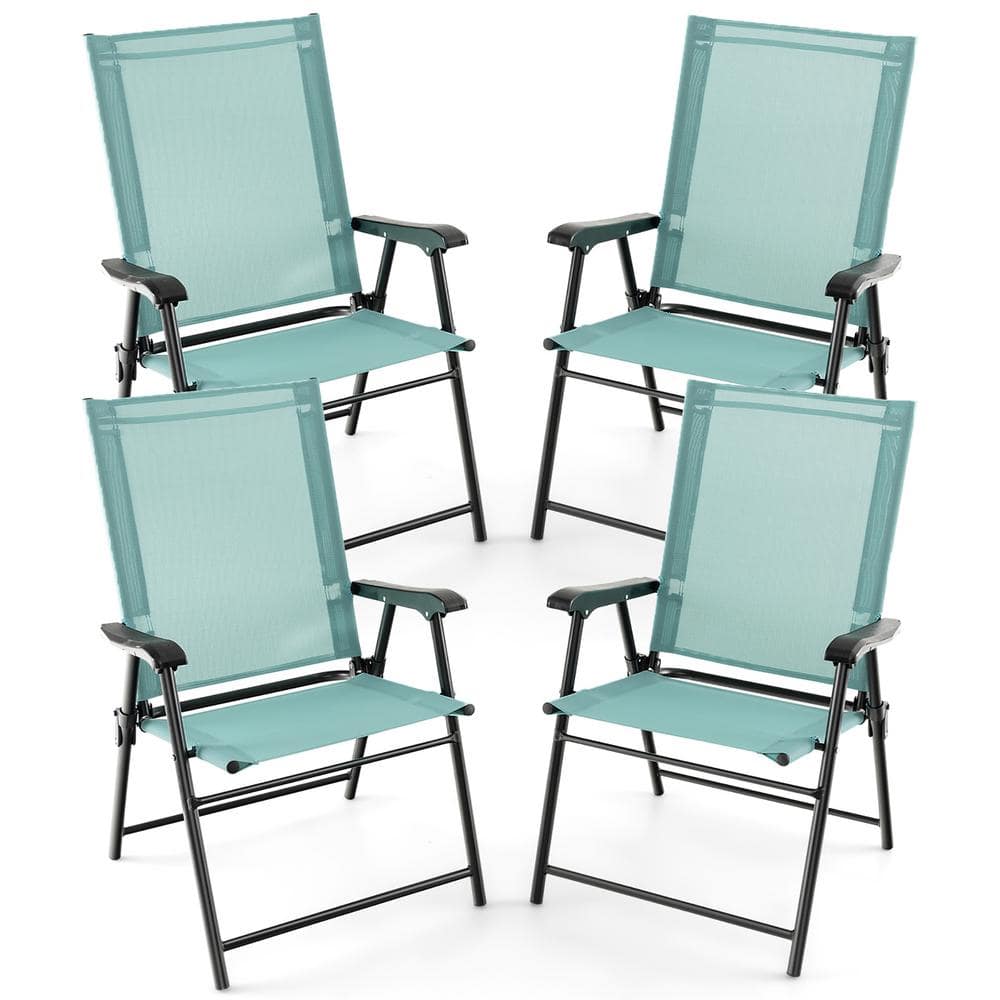 4 -Piece Folding Sling Back Chair Portable Armrests Metal Outdoor Dining Chair in Green price history on PriceWatchPro
