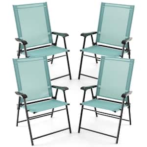 4 -Piece Folding Sling Back Chair Portable Armrests Metal Outdoor Dining Chair in Green