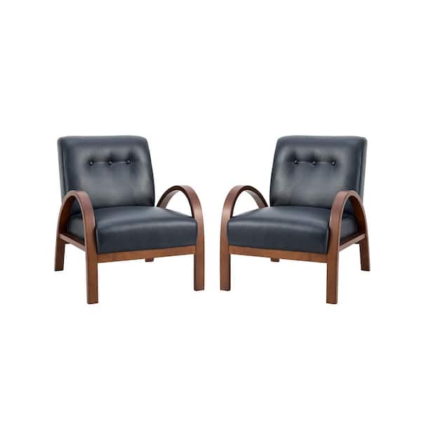JAYDEN CREATION Byblis Vegan Leather Navy Armchair with Wooden Legs (Set of 2)