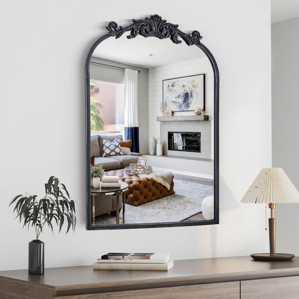 24 in. W x 36 in. H Arched Antique Black Finish Framed Baroque Accent Wall Decorative Mirror price history on PriceWatchPro