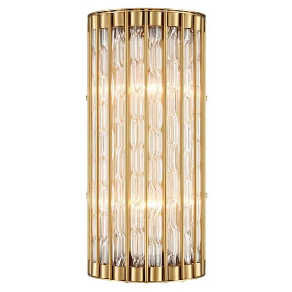11.42 in. 2 light Gold Modern Wall Sconce with Glass Shade