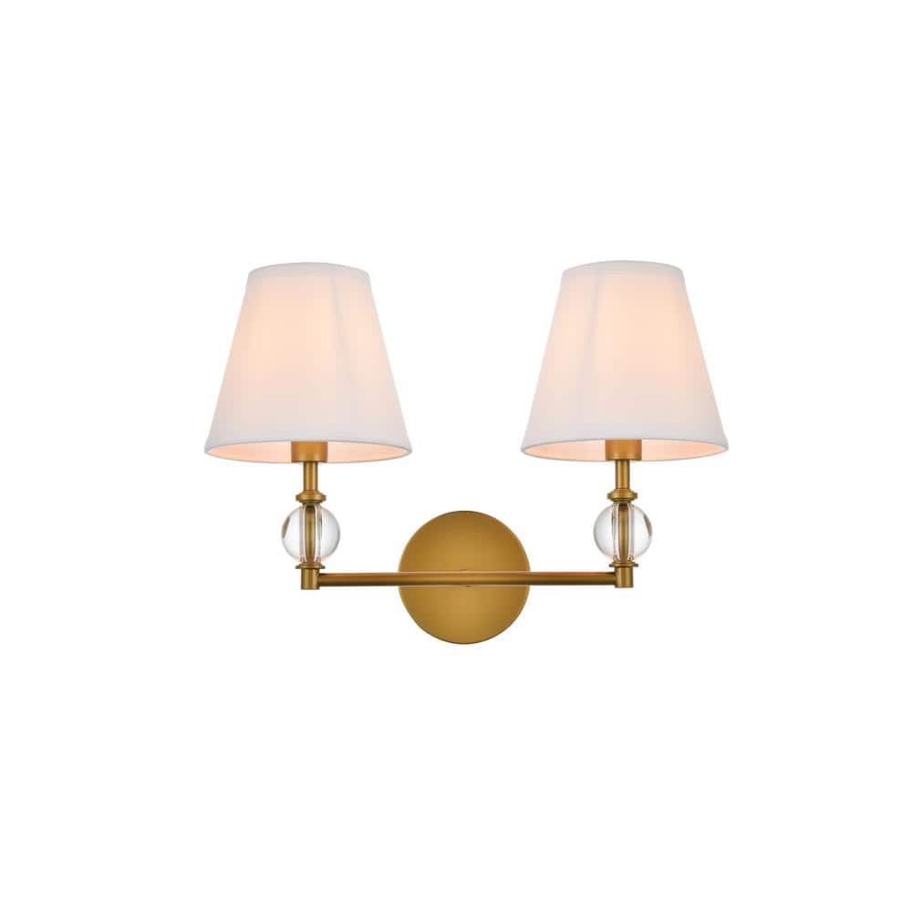 Home Living 17 in. 2-Light Brass Vanity Light with Fabric Shade