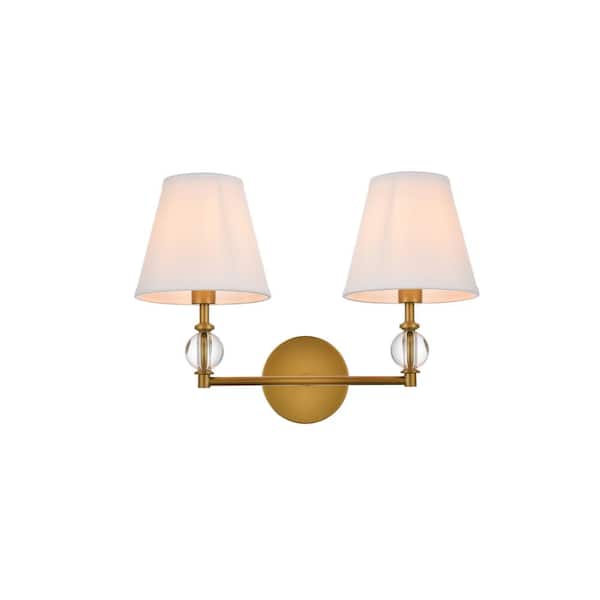 Unbranded Home Living 17 in. 2-Light Brass Vanity Light with Fabric Shade