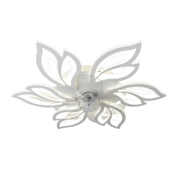 Tivleed 25.59 in./2.13 ft. 6-White Petal Dimmable Ceiling Fan with LED Light Remote and APP