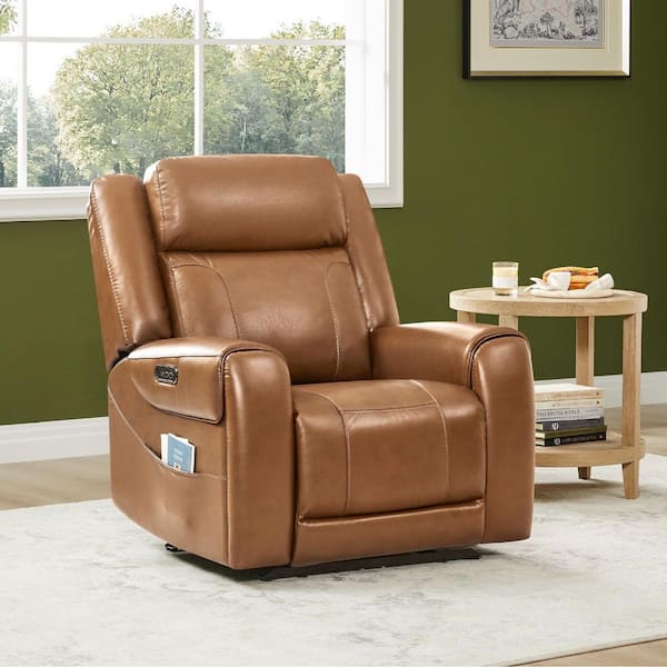Rhea Dual Motors Saddle Genuine Leather Wall Hugger Power Recliner with Cup Holders, Side Pockets, USB&Type-C Ports