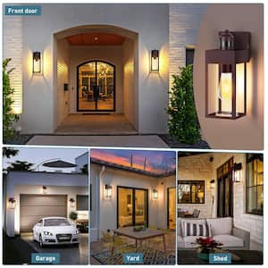 13.2 in. Caramel Motion Sensing Modern Porch Lights Outdoor Hardwired Wall Lantern Sconce with No Bulbs Included(2-Pack)