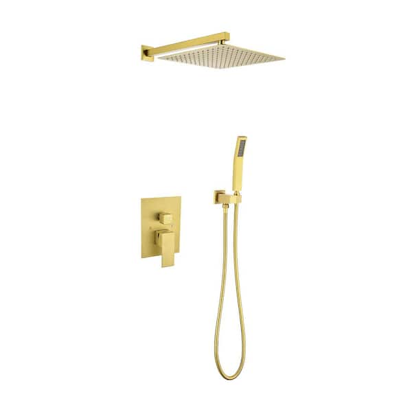 Lukvuzo 1-Spray Patterns with GPM 9.8 in. Wall Mounted Rain Shower Fixed Shower Head with Waterfall in Brushed Gold