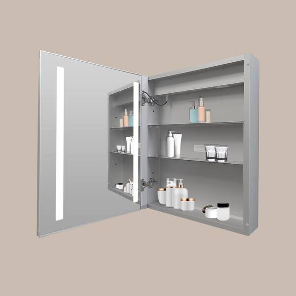 20 in. W x 26 in. H Medium Rectangular Silver Aluminum Recessed/Surface Mount Wall Medicine Cabinet with Mirror
