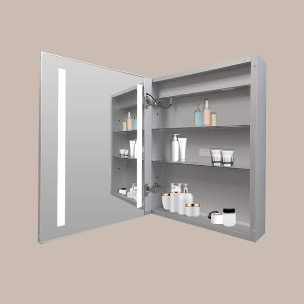 20 in. W x 26 in. H Medium Rectangular Silver Aluminum Recessed/Surface Mount Wall Medicine Cabinet with Mirror