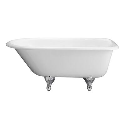 Abbey 48 in. Cast Iron Roll Top Clawfoot Non-Whirlpool Bathtub in White with Faucet Holes and Polished Nickel Feet