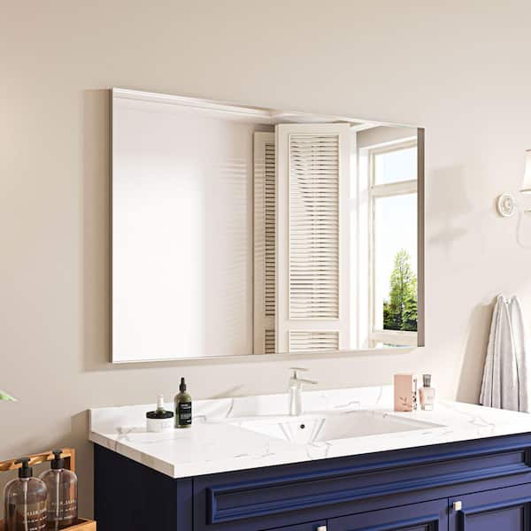48 in. W x 32 in. H Rectangular Aluminum Framed Wall Bathroom Vanity Mirror in Silver with Light