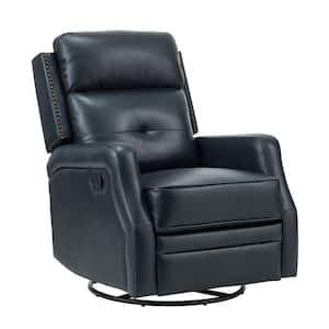 Ifigenia 28.74 in. Wide Navy Genuine Leather Swivel Rocker Recliner with Tufted Back