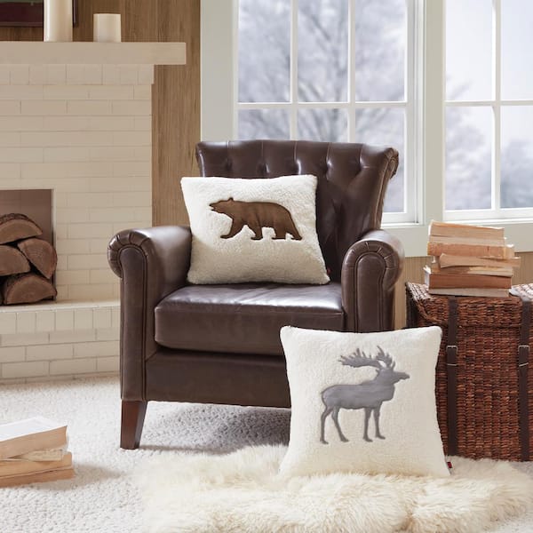 Woolrich Bear Square Berber White 18 in. x 18 in. Throw Pillow