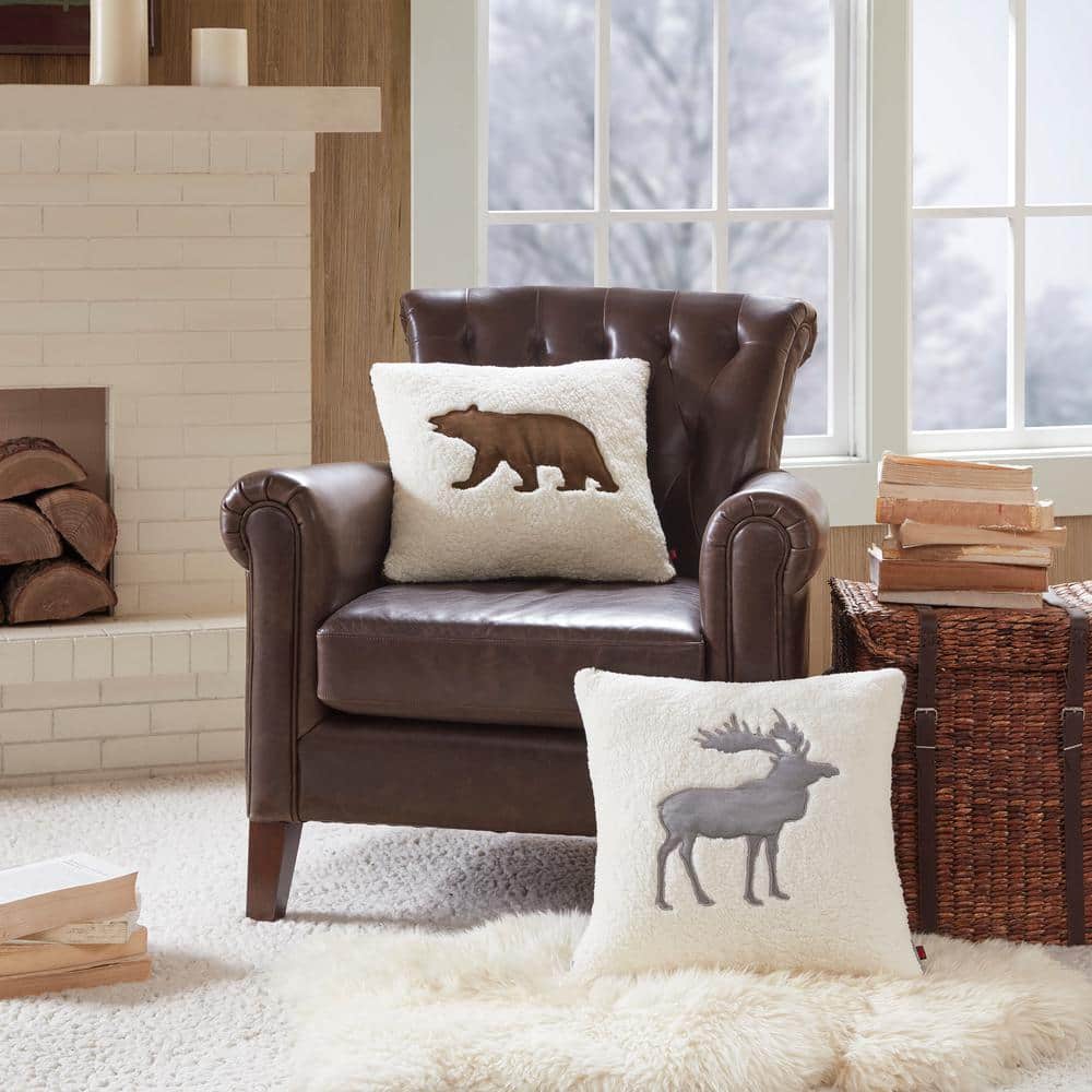 18" Cream Berber Bear Square Throw Pillow with Faux Suede