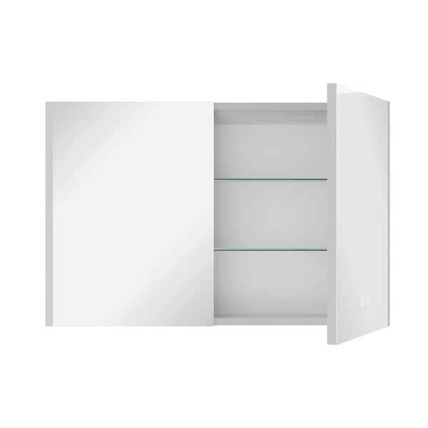 36 in. W x 24 in. H Rectangular Silver Aluminum Surface LED Light Medicine Cabinet with Mirror, Anti-Fog, Double Doors