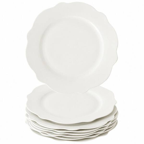 8-Pack 10.5 Inch Wide Rim Porcelain Salad Dinner Plates Lotus Leaf Wavy Edge Microwave Oven Dishwasher