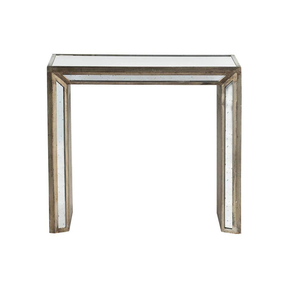 Waverly Mirrored Nested Side Tables with Distressed Wood Frame