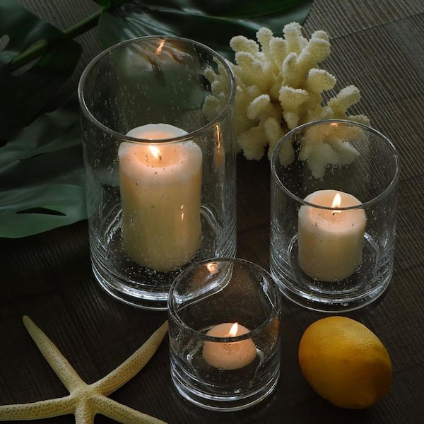 Bubbles Clear Glass Cylinder Hurricane Candle Holders 3-Pack, Decor Vase