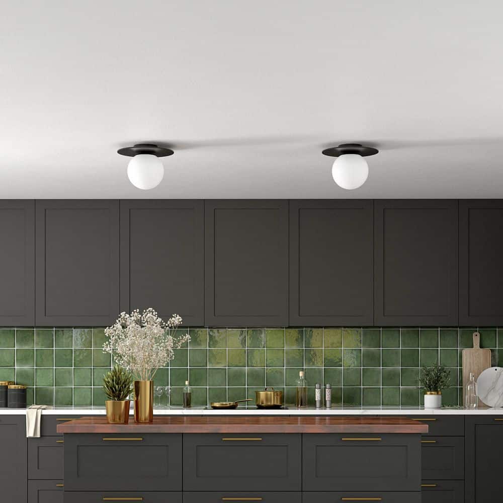 12" Blackened Bronze Globe Flush Mount Ceiling Light