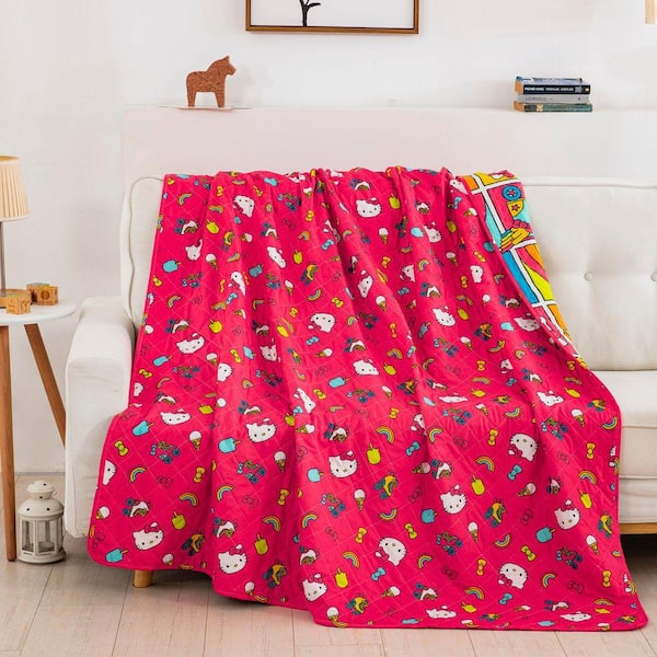 Coperta In Tessuto Jacquard Northwest, 116,8 X 152,4 Cm, Con Hello Kitty E Tanti Fiocchi Rosa. Morbida E Realizzata In America, 100% Acrilico. - 4