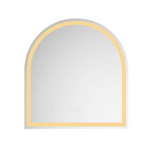 32 in. W x 34 in. H Arched LED Lighted Wall Bathroom Makeup Mirror with Anti-Fog Separately Control and Dimmer Function