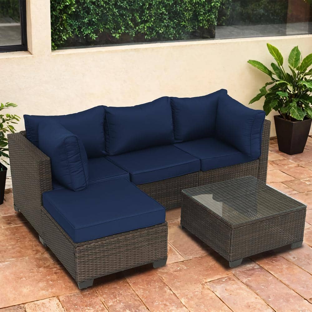 Patio Furniture Sets 5-Piece Outdoor Sectional Sofa with Wicker Rattan Couc