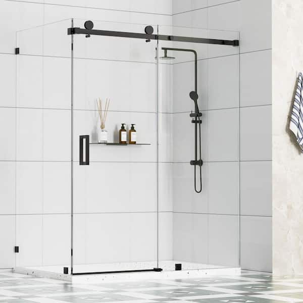 Resa 54 in. W x 36 in. D x 76 in. H Sliding Frameless Corner Shower Enclosure in Matte Black with 3/8 in. Clear Glass