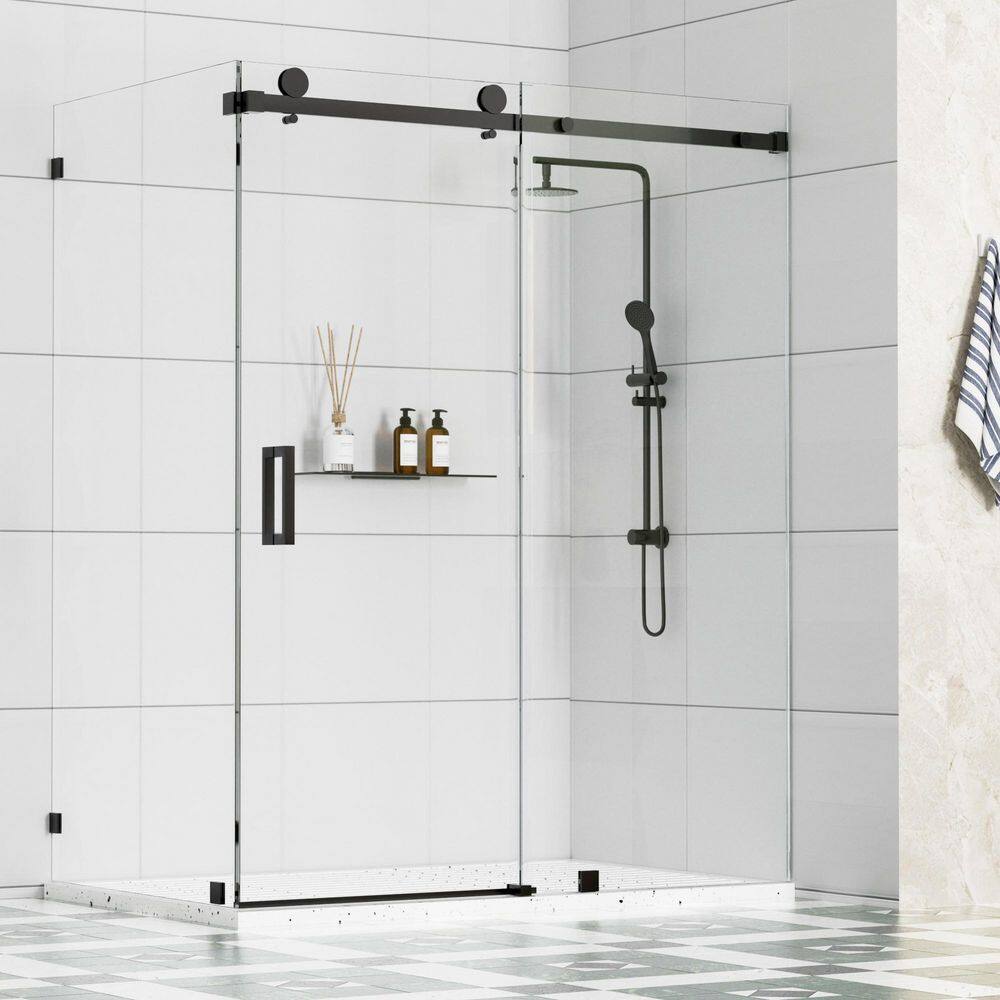 Resa 66 in. W x 31 in. D x 76 in. H Sliding Frameless Corner Shower Enclosure in Matte Black with 3/8 in. Clear Glass price history on PriceWatchPro