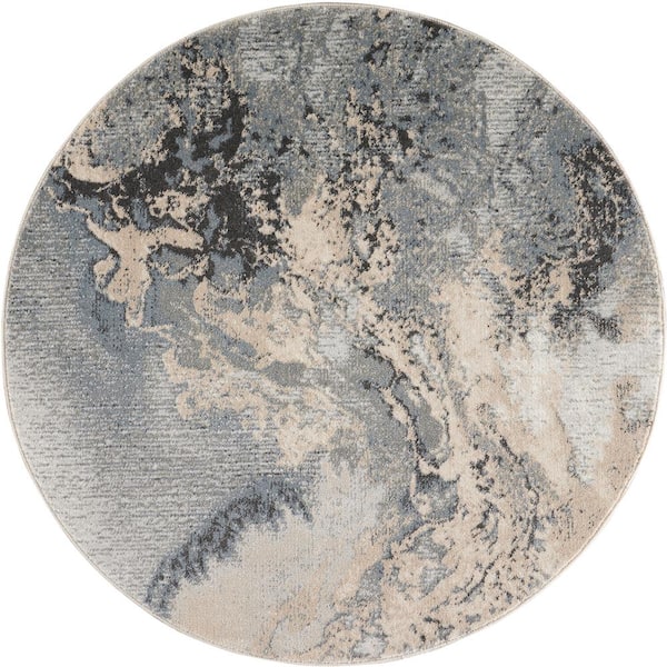 Nourison Maxell Grey 5 ft. x 5 ft. Abstract Contemporary Round Area Rug